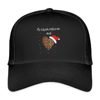 Arztsekretärin mit Herz Arzthelferin Nikolausmütze - Trucker Cap - Schwarz/Schwarz - Vorne