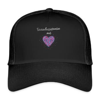 Sozialassistentin mit Herz Pflegeheim Pflege - Trucker Cap - Schwarz/Schwarz - Vorne