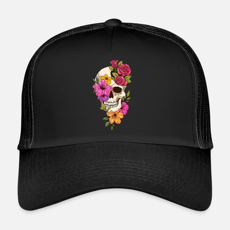 Bloomcore Esthétique Gothique Crâne Rose Fleur Casquette trucker 