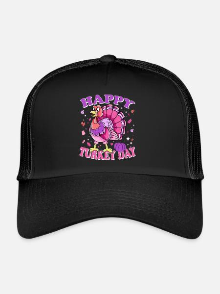 Thanksgiving Femelle Turquie Bonne Journée de la dinde - Casquette trucker  - noir/noir - Devant