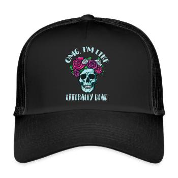 Totenkopf Rosen Kranz Rote Rose Knochen Tod Tote - Trucker Cap - Schwarz/Schwarz - Vorne