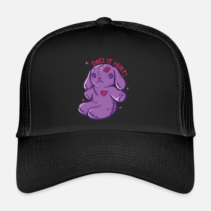 Voodoo bunnies Does it hurt? Voodoo Doll Halloween Trucker Cap