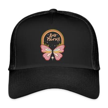 Retro Butterfly Friendly Flower Automne Printemps - Casquette trucker  - noir/noir - Devant