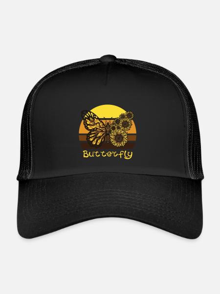 Sunflower Butterfly Love Butterflies Her - Trucker Cap - black/black - Front