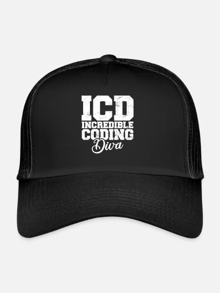 Codeur médical drôle Facturation Incroyable diva du codage - Casquette trucker  - noir/noir - Devant