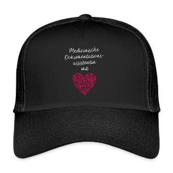 Dokumentationsassistentin mit Herz Pharmazie - Trucker Cap - Schwarz/Schwarz - Vorne