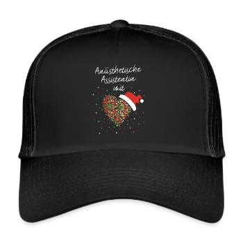 Anästhetische Assistentin mit Herz Weihnachtsmotiv - Trucker Cap - Schwarz/Schwarz - Vorne