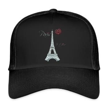Eiffel Tower Bonjour Paris Love Bike Love from F - Trucker Cap - black/black - Front