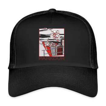 Parkour Warnung Über alles springen Laufen Springe - Trucker Cap - Schwarz/Schwarz - Vorne