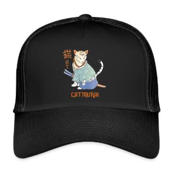 Cat Samurai Catmurai Japanese Warrior Funny - Trucker Cap - black/black - Front