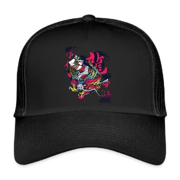 Samurai Dragon Warrior Ninja Girl Japanese Ku - Trucker Cap - black/black - Front