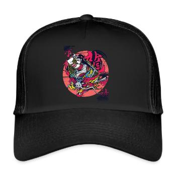 Japanese Dragon Samurai Girl Warrior Japanese - Trucker Cap - black/black - Front