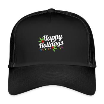 Happy Holidays Logo With Fairy Lights Mistletoe - Trucker Cap - Schwarz/Schwarz - Vorne