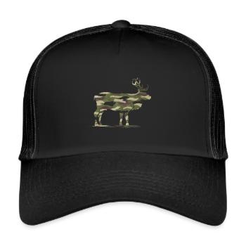 Reindeer in Camouflage Color Hunting On Christmas - Trucker Cap - black/black - Front