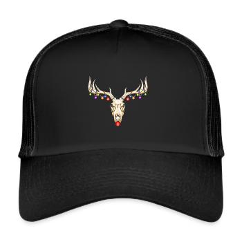 Reindeer Skull of Rudolph With Fairy Lights Dark - Trucker Cap - black/black - Front