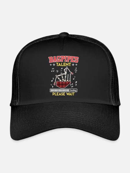 Le talent de la cornemuse est chargé J’apprends la cornemuse - Casquette trucker  - noir/noir - Devant