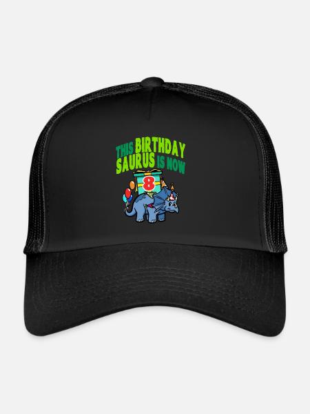 This Birthday Saurus Is Now 8 Dinosaur - Trucker Cap - black/black - Front