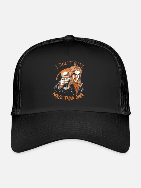 Je ne mords pas plus d’une fois jeu de mots vampire - Casquette trucker  - noir/noir - Devant