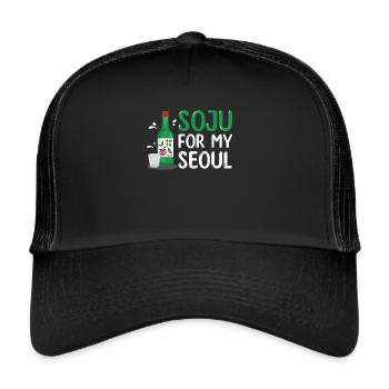 Soju For My Seoul Lustiges Soju Koreanisches - Trucker Cap - Schwarz/Schwarz - Vorne