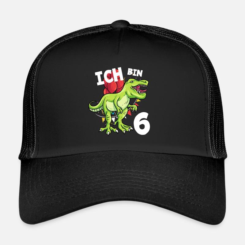 Ich bin 6 Jahre Dinosaurier 6. Geburtstag - Trucker Cap - Schwarz/Schwarz