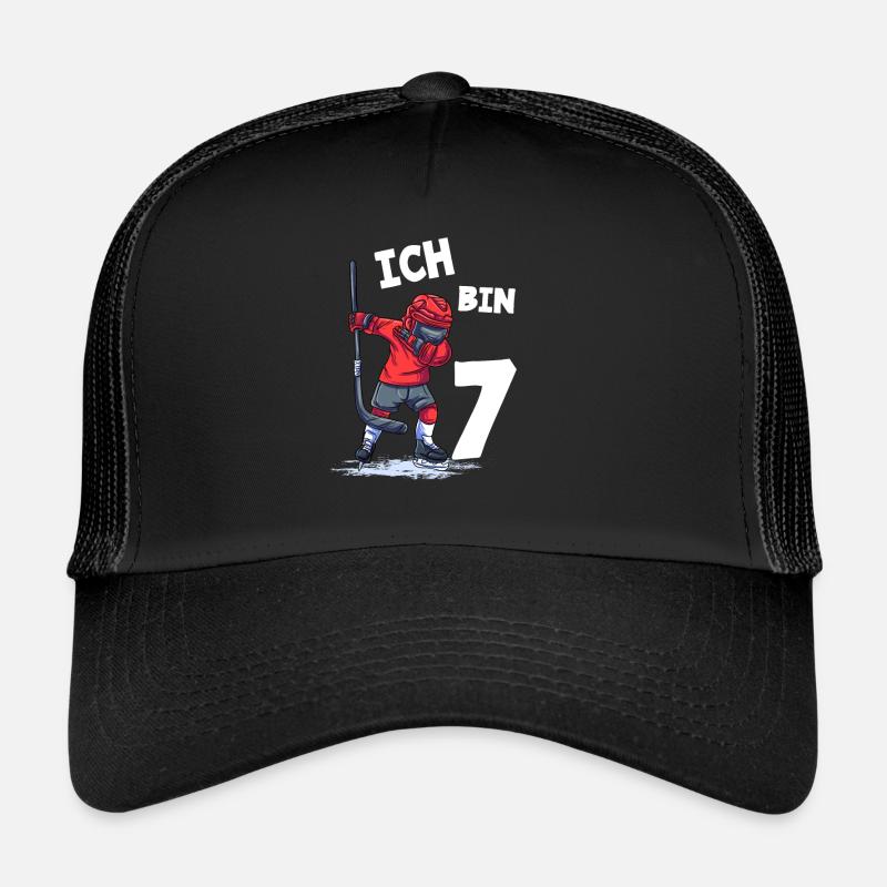 Ich bin 7 Jahre Eishockey 7. Geburtstag - Trucker Cap - Schwarz/Schwarz