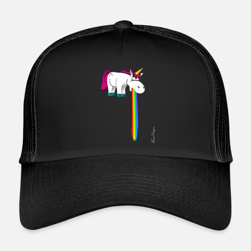 Süßes Einhorn kotzt im Strahl Regenbogen ein Trucker Cap