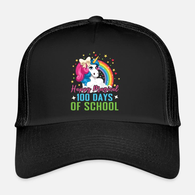 100th Day Unicorn Happy Magical 100 Tag der Schule - Trucker Cap - Schwarz/Schwarz