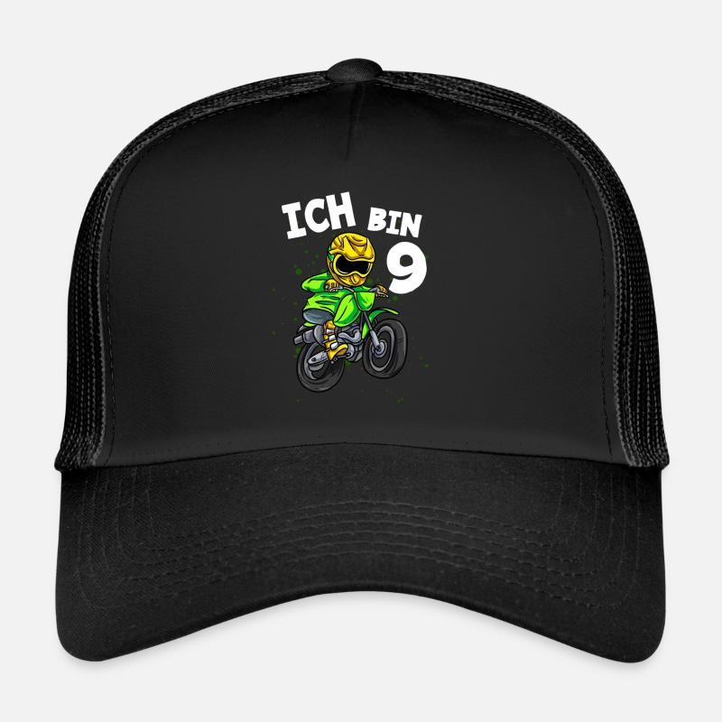 Ich bin 9 Jahre Cross Motorrad 9. Geburtstag Trucker Cap