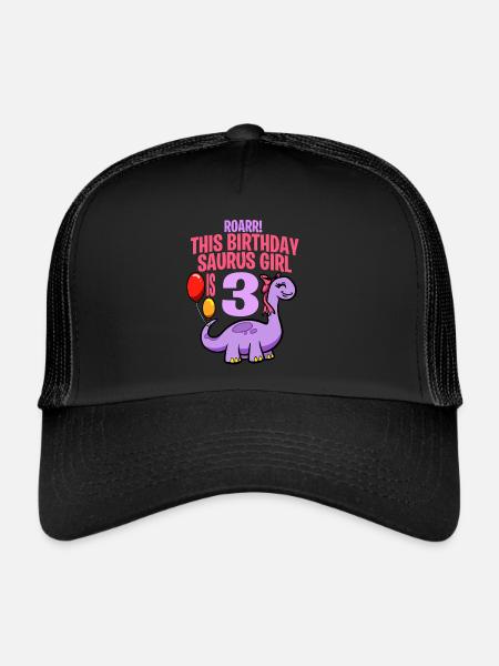 This Birthday Saurus Girl Is 3 Dinosaur - Trucker Cap - black/black - Front