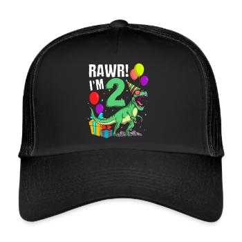 2. Geburtstag Ich Bin 2 Jahre T-Rex Dinosaurier - Trucker Cap - Schwarz/Schwarz - Vorne