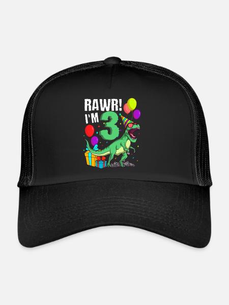 3rd birthday I am 3 years T-Rex dinosaur - Trucker Cap - black/black - Front