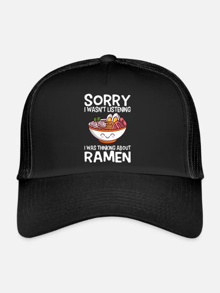 Kawaii Anime Japonais Coréen Ramen Noodle Soup - Casquette trucker  - noir/noir - Devant