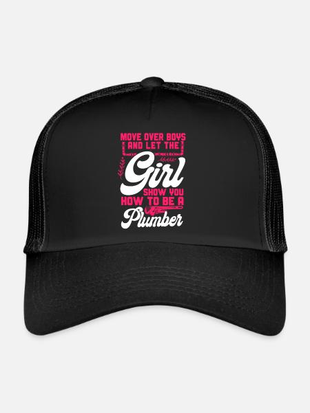 Plombier de plomberie femme déménager - Casquette trucker  - noir/noir - Devant