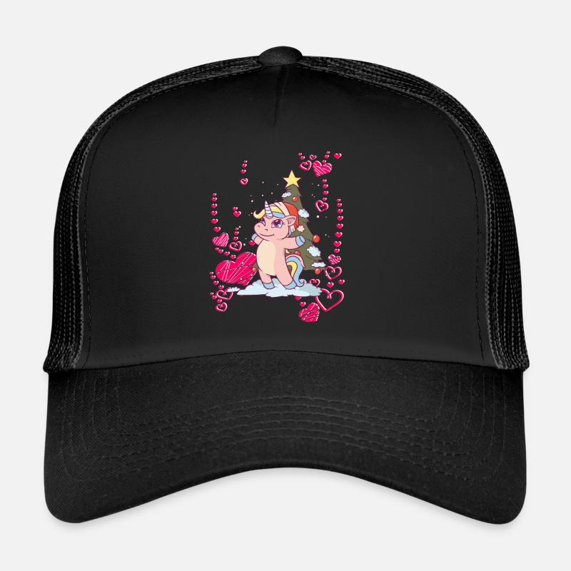 Unicorn Christmas Tree Snow Winter Trucker Cap