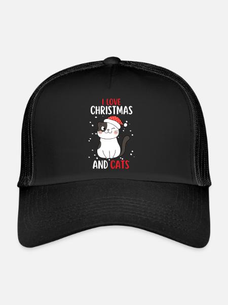J’aime Noël et Chats Chat Noël - Casquette trucker  - noir/noir - Devant