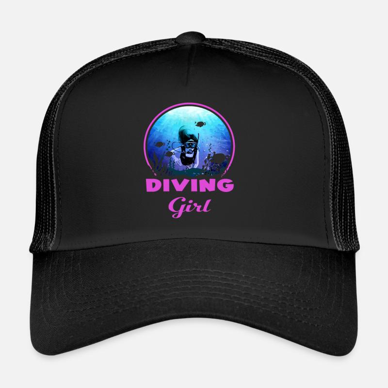 Cadeau de plongée Fille de plongée - Casquette trucker  - noir/noir