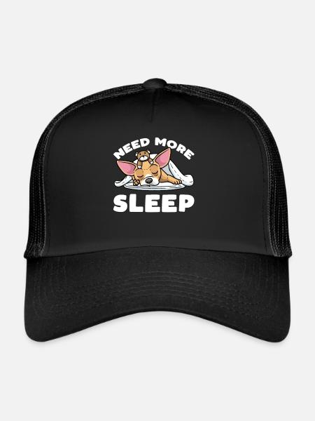 Chiweenie chien avec peluche dormant - Casquette trucker  - noir/noir - Devant