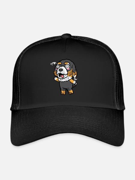 Bernedoodle Dog Laughing Emoticon Kawaii - Trucker Cap - black/black - Front