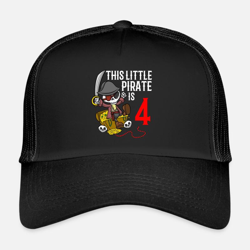 Skeleton This Little Pirate Is 4th Pirate Birthday Trucker Cap