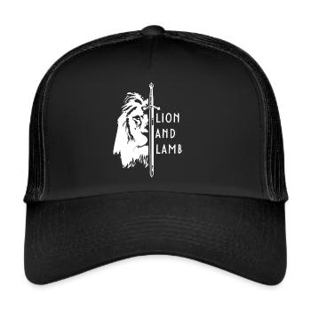 Lion and Lamb Jesus God Leo Lamb Faith Bible - Trucker Cap - black/black - Front