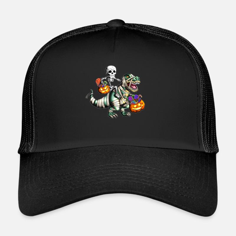 Dinosaur Rex Skeleton Pumpkin Halloween Costume Trucker Cap