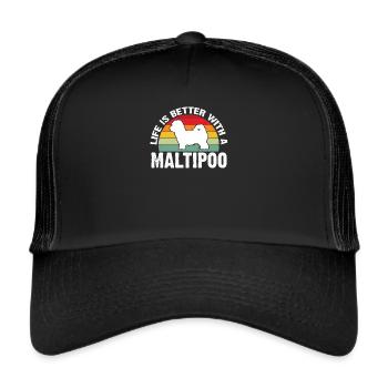 Maltipoo Familienhund Geschenk - Trucker Cap - Schwarz/Schwarz - Vorne