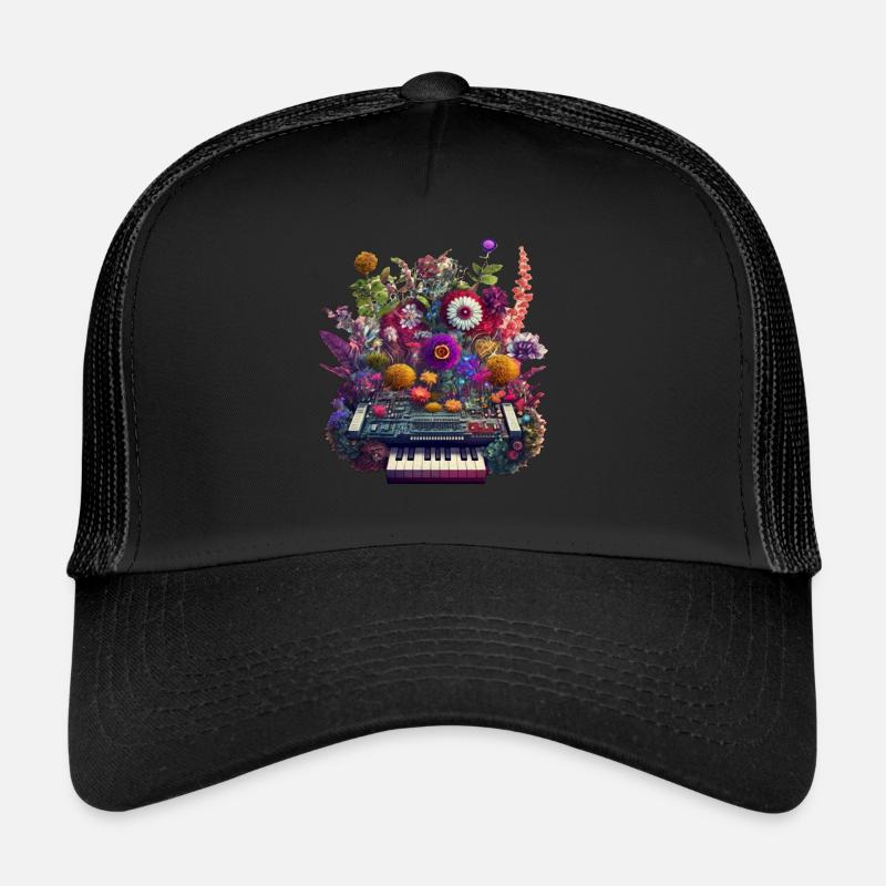 Synthétiseur floral Illustration complexe de fleur DJ Casquette trucker 
