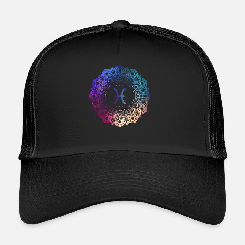 Fische Sternzeichen Symbol Mandala - Trucker Cap - Schwarz/Schwarz