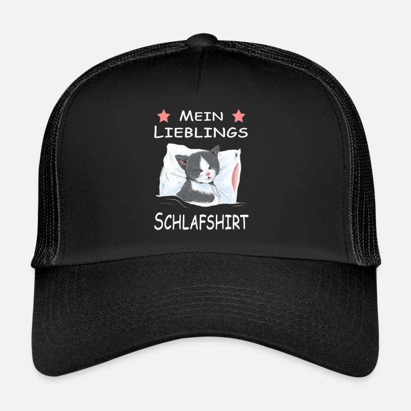 Katze Schlafshirt Geschenk - Trucker Cap - Schwarz/Schwarz