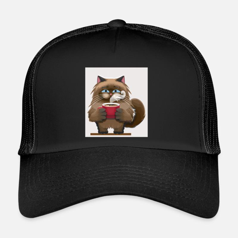 Cute cat drinking coffee Trucker Cap