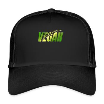 Green Logo With Leaves To Show You Live Vegan - Trucker Cap - black/black - Front
