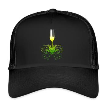 Fourchette poussant à partir de légumes, devenez végétalien - Casquette trucker  - noir/noir - Devant
