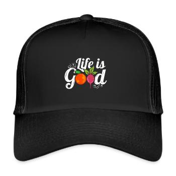 Logo des légumes orange et radis La vie est bonne pour un - Casquette trucker  - noir/noir - Devant