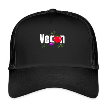 Logo Heart Tomato et Aubergine Devenez végétalien - Casquette trucker  - noir/noir - Devant